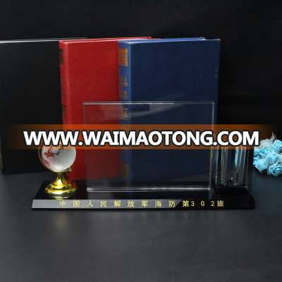 Custom Engraving  Office Desk  3 in one globe Stand Phone Frame and Pen Holder Corporation Souvenir